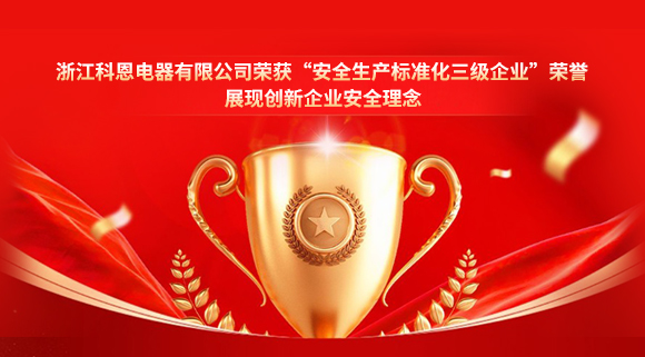浙江科恩電器有限公司榮獲“安全生產標準化三級企業”榮譽，展現創新企業安全理念！